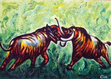 Painting titled "Animal fight (2016…" by Dan Civa, Original Artwork, Oil