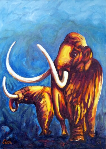 Pintura intitulada "Big elephants (2016…" por Dan Civa, Obras de arte originais, Óleo
