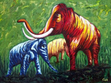 Painting titled "Elephants (2016 no.…" by Dan Civa, Original Artwork, Oil