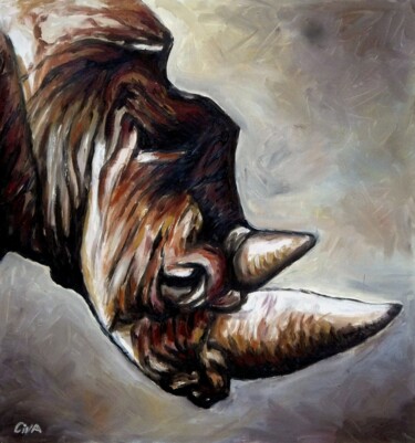 Painting titled "Rhinoceros, Copenha…" by Dan Civa, Original Artwork, Oil