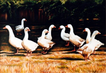 Картина под названием "Danish goose farm i…" - Dan Civa, Подлинное произведение искусства, Акрил