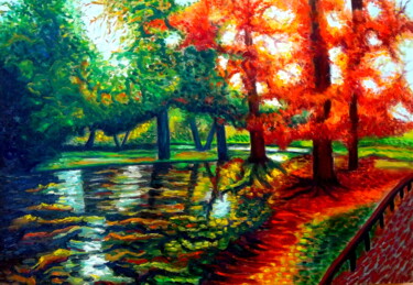 Painting titled "Autumn in Public Ga…" by Dan Civa, Original Artwork, Oil