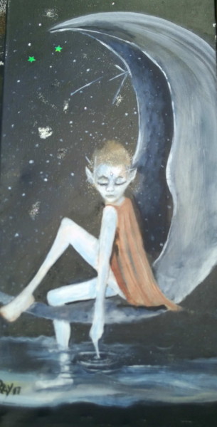 Painting titled "Moon Girl" by Dan Flanagan, Original Artwork, Acrylic
