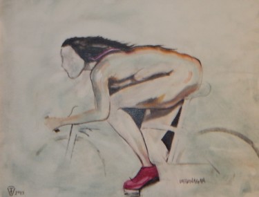 Painting titled "nude lady on bike i…" by Dan Flanagan, Original Artwork, Oil