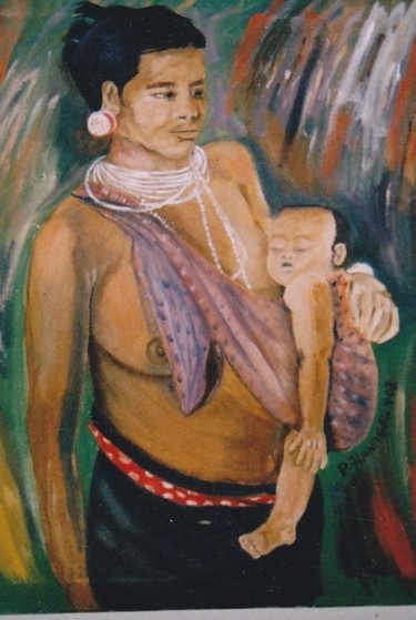 Painting titled "Young African Mother" by Dan Flanagan, Original Artwork, Oil