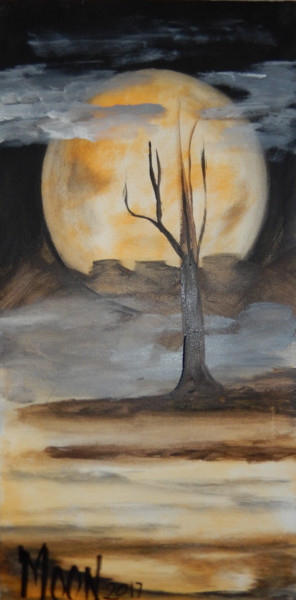 Painting titled "Moon tree" by Dan Flanagan, Original Artwork, Acrylic