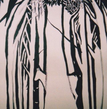 Dibujo titulada "Deer in the woods" por Dan Flanagan, Obra de arte original, Tinta