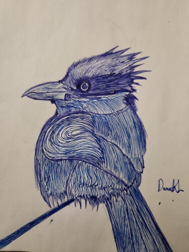 Desenho intitulada "L'oiseau sur une br…" por Dan Klight, Obras de arte originais, Lápis