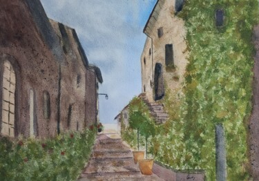 Pintura intitulada "Shady alley" por Dan Lago, Obras de arte originais, Aquarela