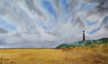 Painting titled "Texel lighthouse" by Dan Lago, Original Artwork, Watercolor