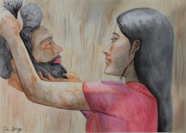 Pittura intitolato ""Judith"" da Dan Mendoza, Opera d'arte originale, Acquarello