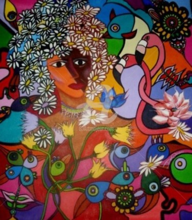 Pintura intitulada "Dama Flor" por Dan Quínamo, Obras de arte originais, Acrílico