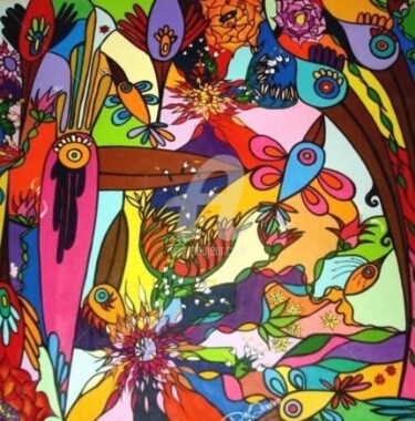 Pittura intitolato "Pássaros ao Sol" da Dan Quínamo, Opera d'arte originale, Acrilico