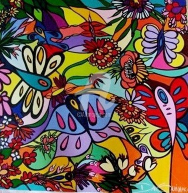 Pintura intitulada "Borboletas no Jardim" por Dan Quínamo, Obras de arte originais, Acrílico