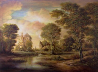 Painting titled "Sunset Scene" by Dan Scurtu, Original Artwork