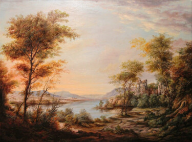 Painting titled "Sunset Scene" by Dan Scurtu, Original Artwork, Oil