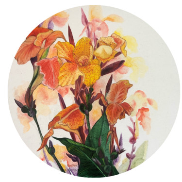 Painting titled "Floraison" by Dan Xu, Original Artwork, Oil Mounted on Wood Stretcher frame