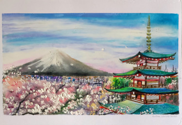 Dessin intitulée "Fuji" par Dan Xu, Œuvre d'art originale, Pastel