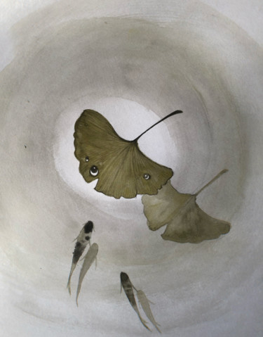 Dessin intitulée "Petit étang" par Dan Xu, Œuvre d'art originale, Aquarelle