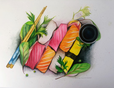 图画 标题为“le déjeuner” 由Dan Xu, 原创艺术品, 水彩