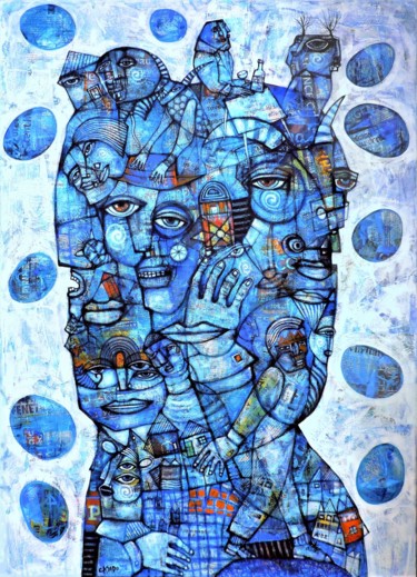 Peinture intitulée "Portrait in Blue" par Dan Casado, Œuvre d'art originale, Acrylique Monté sur Châssis en bois