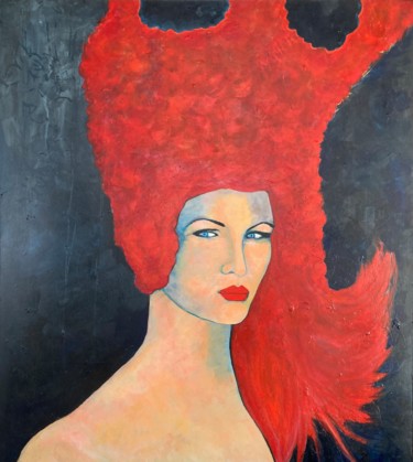 Painting titled "lady with red hair" by Dana Balaz, Original Artwork, Acrylic