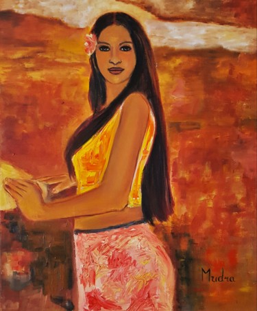 Painting titled "Tahitienne" by Dana Art, Original Artwork, Oil Mounted on Wood Panel