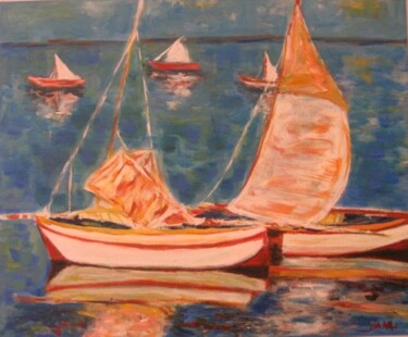 Painting titled "La mediterranée" by Dana Art, Original Artwork, Oil Mounted on Wood Panel
