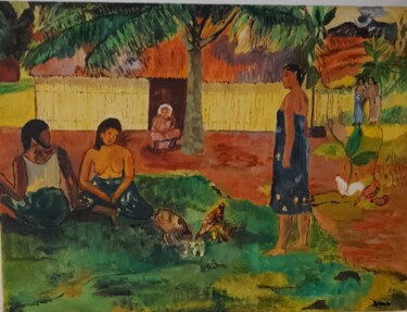 Painting titled "Paul Gauguin." by Dana Art, Original Artwork, Oil Mounted on Wood Panel