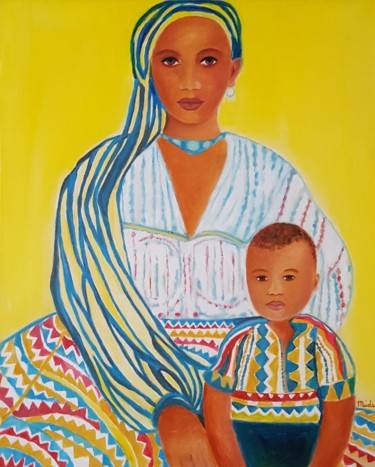 Painting titled "Maman Africaine" by Dana Art, Original Artwork, Oil Mounted on Wood Panel