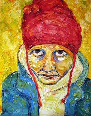 Painting titled "Red Fleece Muse in…" by Dana Ellyn Kaufman, Original Artwork