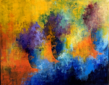 Картина под названием "3 Vases Bleus" - Dana M, Подлинное произведение искусства, Акрил Установлен на Деревянная рама для но…