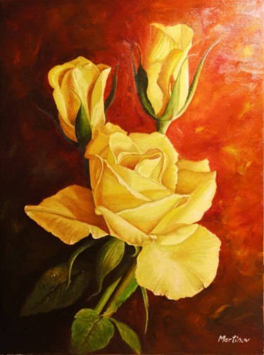 Ζωγραφική με τίτλο "Yellow roses" από Dana Martinov, Αυθεντικά έργα τέχνης, Λάδι