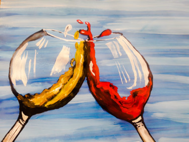 Peinture intitulée "Два бокала с вином" par Dana Queen, Œuvre d'art originale, Aquarelle