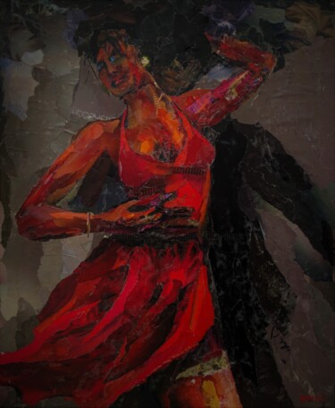 Collages titled "tango passion" by Dana, Original Artwork, Collages Mounted on Wood Stretcher frame