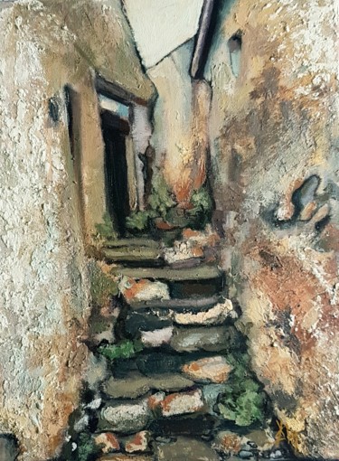 Painting titled "On the Narrow Path" by Daniela Mihai, Original Artwork, Acrylic Mounted on Wood Stretcher frame