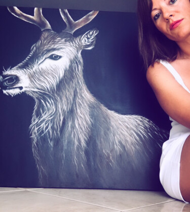 Malerei mit dem Titel "Deer" von Christina Bilbili, Original-Kunstwerk, Acryl