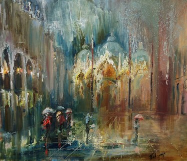 Painting titled "The gold of San Mar…" by Natalia Pevzner, Original Artwork, Oil Mounted on Wood Stretcher frame