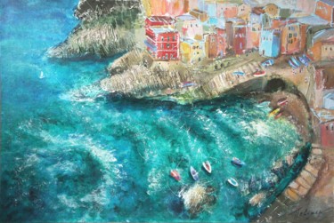 Painting titled ""Cinque terre"" by Natalia Pevzner, Original Artwork, Acrylic