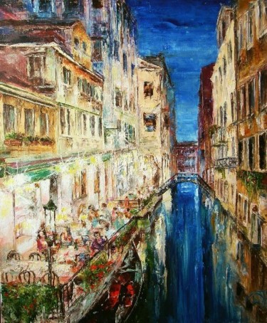 Painting titled "Venice. Midnight" by Natalia Pevzner, Original Artwork, Oil