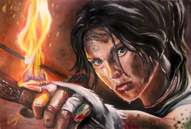 Peinture intitulée "Lara Croft-Tomb rai…" par Nick Danapassis, Œuvre d'art originale