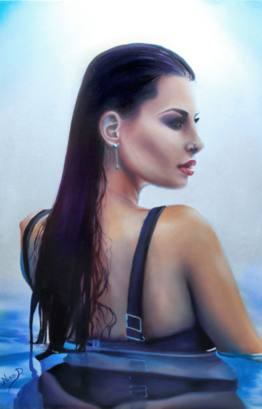 Peinture intitulée "Brunette in the pool" par Nick Danapassis, Œuvre d'art originale
