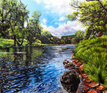 Ζωγραφική με τίτλο "Calm river" από Nick Danapassis, Αυθεντικά έργα τέχνης