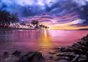 Painting titled "A tropical sunset" by Nick Danapassis, Original Artwork