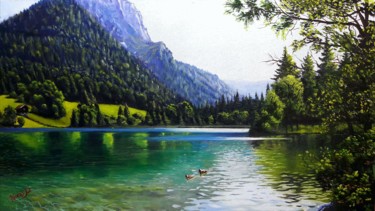 Peinture intitulée "Mountain lake" par Nick Danapassis, Œuvre d'art originale