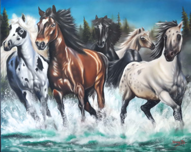 Peinture intitulée "Wild Horses" par Nick Danapassis, Œuvre d'art originale