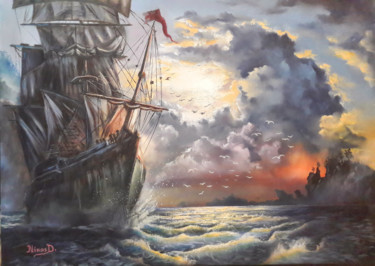 Ζωγραφική με τίτλο "Caribean Sea" από Nick Danapassis, Αυθεντικά έργα τέχνης