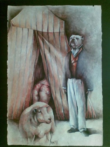 Peinture intitulée "Le pecore e i cani…" par Dana Tomsa Oberhoffer, Œuvre d'art originale
