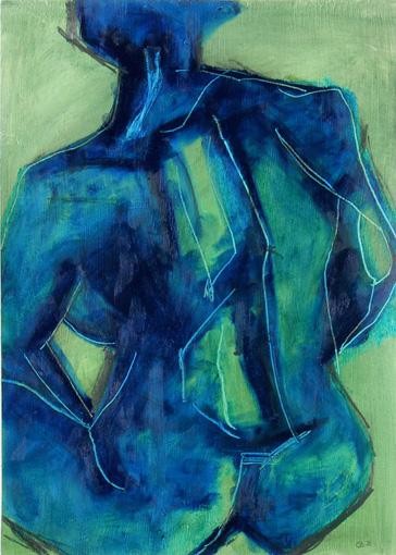 Tekening getiteld "blue naked woman" door Daniel Beaudoin, Origineel Kunstwerk