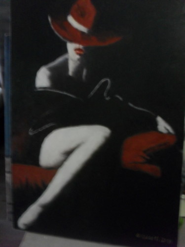 Painting titled "femme au chapeau" by Daniel Escarti, Original Artwork, Oil